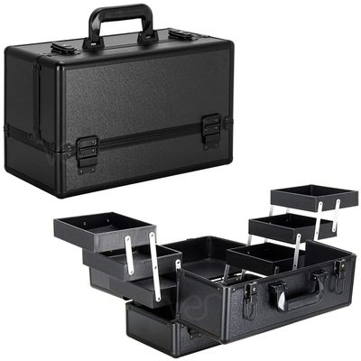 Ver Beauty Large Professional Makeup Organizer, Heavy Duty Makeup Artist Travel Case with 6 Extendable Tier Trays &amp; 2 Brush Holders, Black Matte (VP001-22)
