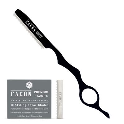Facn Professional Hair Styling Thinning Texturizing Cutting Faether Razor + 10 Replacement Blades