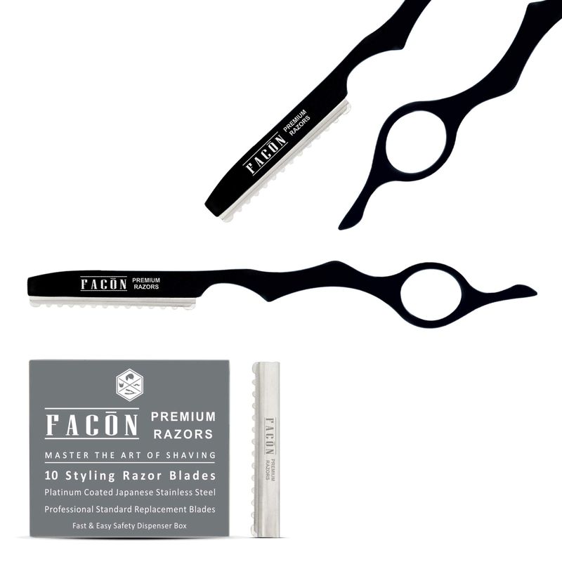 Facn Professional Hair Styling Thinning Texturizing Cutting Faether Razor + 10 Replacement Blades