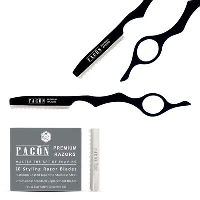 Facn Professional Hair Styling Thinning Texturizing Cutting Faether Razor + 10 Replacement Blades