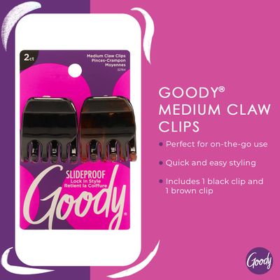 Goody Classics Medium Claw Clips, Black and Brown Colors - Great for Easily Pulling Up Your Hair - Pain-Free Hair Accessories for Women, Men, Boys and Girls, 2 Count (Pack of 1)