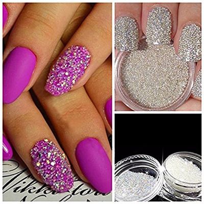 Minejin Nails Art Mini Rhinestones Beads AB Micro Ball Gems 3D Manicure Tips Two Bottle With Tray