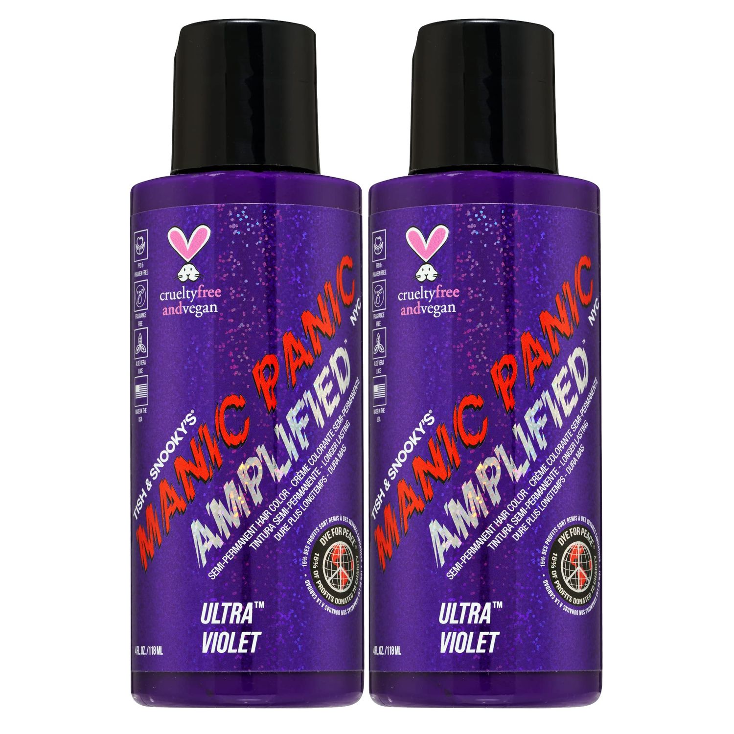 MANIC PANIC Ultra Violet Hair Color - Amplified - (2PK) Semi Permanent Hair Dye - Cool Blue Toned Violet Color - Vegan, PPD &amp; Ammonia Free - For Coloring Hair on Men &amp; Women