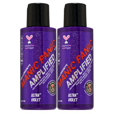 MANIC PANIC Ultra Violet Hair Color - Amplified - (2PK) Semi Permanent Hair Dye - Cool Blue Toned Violet Color - Vegan, PPD &amp; Ammonia Free - For Coloring Hair on Men &amp; Women