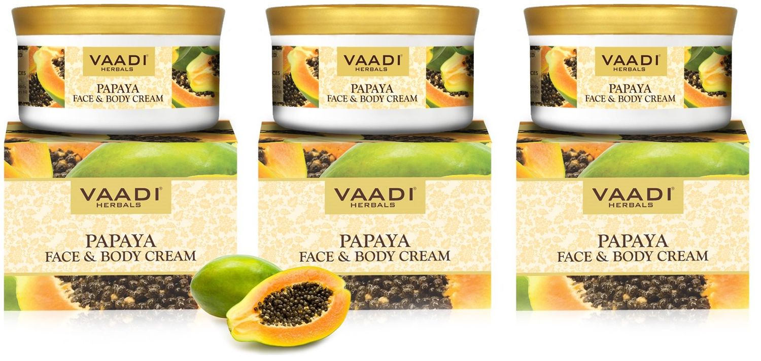 Papaya Face &amp; Body Moisturizer Cream 16 Oz (Pack of 3 X 150 Gm) - Herbal Cream - All Natural - Paraban Free - Sulfate Free - Vaadi Herbals