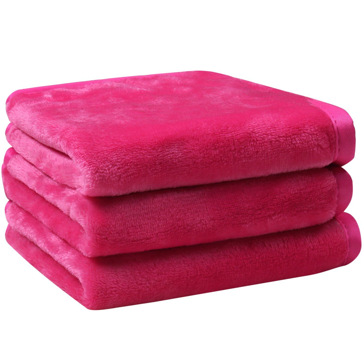 Lifaith Microfiber Makeup Removal Cloths Ultra Soft Facial Cloths, Pack Of 3, 12 x 12-Inch, Dark Pink