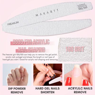 Makartt Nail File: 100 100 Grit Emery Boards for Nails, Doubled Sides Washable 10pcs Zebra Coarse Filer Kit for Shaping Acrylic and Extension Gel, Pedicure Manicure Tools Salon Home Use