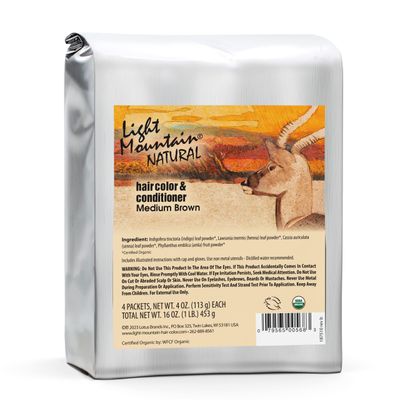 Light Mountain Henna Hair Color &amp; Conditioner - Medium Brown Hair Dye for Men/Women, Organic Henna Leaf Powder and Botanicals, Chemical-Free Semi-Permanent Hair Color, 16 Oz