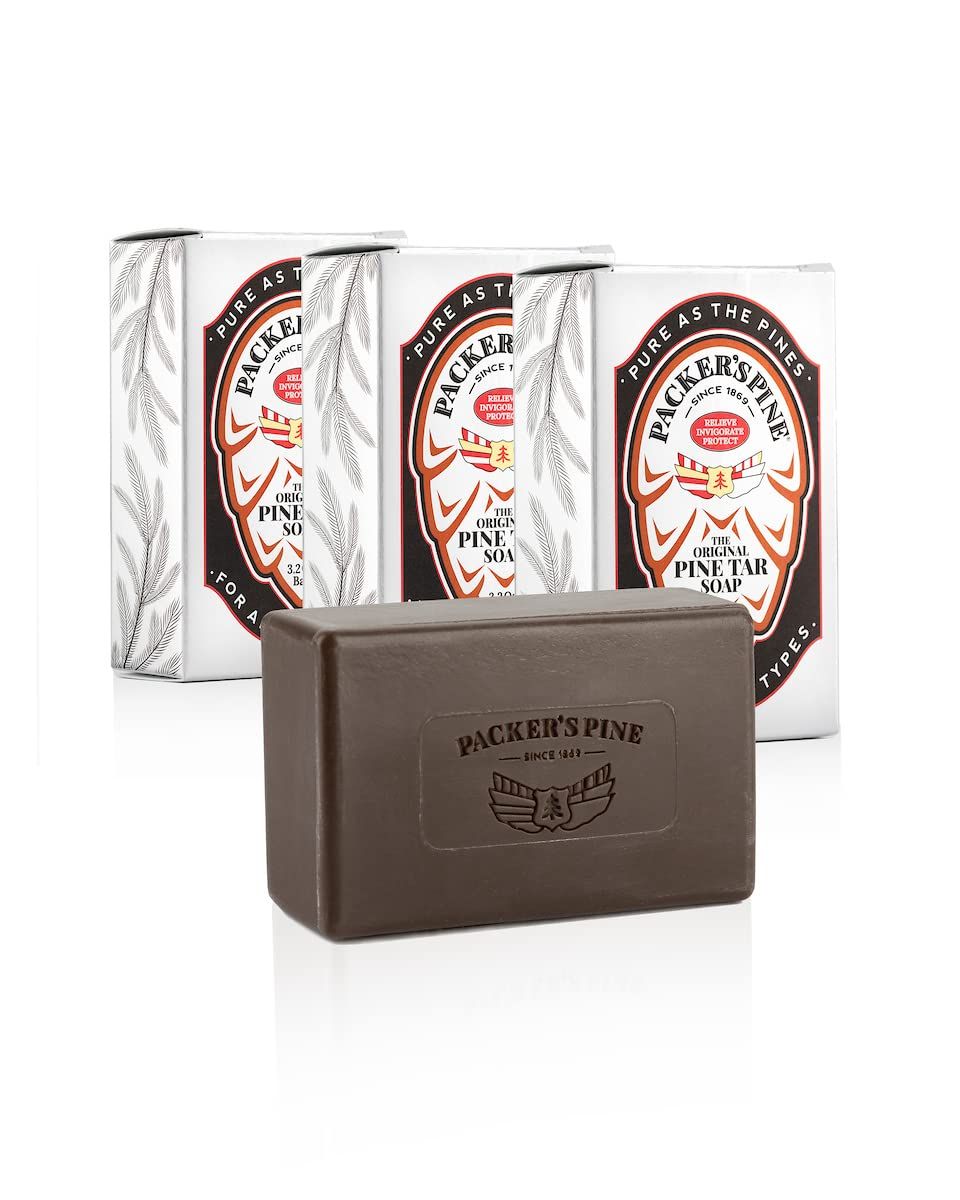 Packer&#39;s Pine Tar Soap | The Original Mens Body Soap Made With Natural Pine Tar and Pine Oils | All Natural Mens Soap Bar &amp; Camping Soap | Paraben, Sulfate, and Creosote Free Soap - (3 Pack)