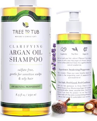Tree to Tub Peppermint Shampoo for Oily Hair &amp; Sensitive Scalp - Gentle Clarifying Shampoo for Build Up, Sulfate Free Anti Residue Hair Shampoo for Women &amp; Men w/Organic Argan Oil, Natural Aloe Vera