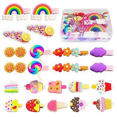 AMMY Hair Clip for Girls, 22 Pcs Candy Hair Accessories Cute Barrettes Rainbow Cupcake Hair Pins for Little Girl Kids Children
