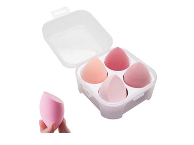 Sinen 4 Pcs Dry and Wet Use Makeup Sponge Set Blender Beauty Foundation Blending Sponge for Liquid, Cream, and Powder with Egg Holder Box