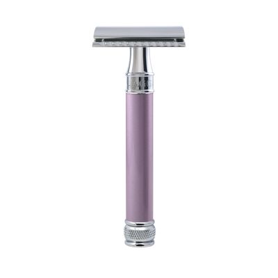 Edwin Jagger DELHEBLAMZ Classic Long Handled Double Edge Manual Eco-Friendly and Reusable Safety Razor for Men and Women for Shaving cream or Soap Fits All DE Razor Blades (Heather)