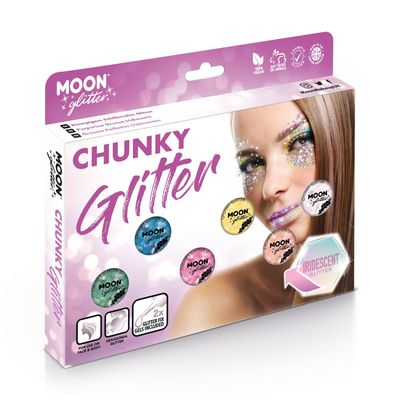Moon Glitter Iridescent Chunky Glitter 100% Cosmetic Glitter for Face, Body, Nails, Hair and Lips - 0.10oz - Boxset
