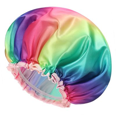 mikimini Large Shower Cap for Women Long Hair, Double Layer Waterproof, Large size, Reusable, Washable, No Smell, Rainbow Fashion Shower Cap X-Large (Pack of 1) Rainbow