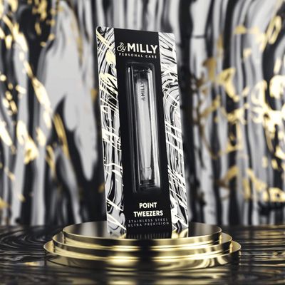 By MILLY Pointed Tweezers | High Carbon Stainless Steel Needle Nose Tweezers | Fine Point Tweezers Precision Hair Removal | Perfectly Aligned &amp; Hand-Filed Sharp Tweezers | Silver