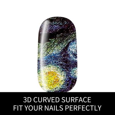 3D Van Gogh's Starry Night Fullnail Stickers, Full Nail Starry Sky Art Gel Nail Polish Sticker Decals, Shimmery Glittery, Long Lasting, Easy to Apply &amp; Remove - 2 Sheets(28 Nail Wraps) and 1 Nail File