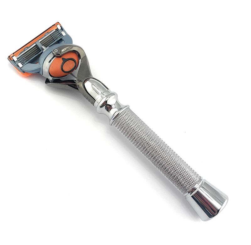 G.B.S Flex ball Handle Razor with Flex ball Pivot Ball technology All Chrome Diamond Knurled Pattern Long Handle Shaving Razor