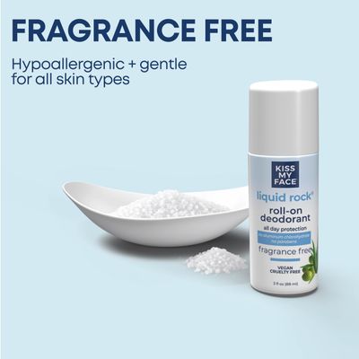 Kiss My Face Liquid Rock Roll-On Deodorant, Fragrance Free, Aluminum Chlorohydrate Free Deodorant For Women And Men, With Added Willow Bark And Mineral Crystal Salts, 3 Oz Roll On, 1 Pack