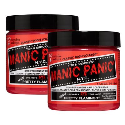 Manic Panic Pretty Flamingo Hair Dye - Classic High Voltage - (2PK) Semi Permanent Hair Color - Warm Pink With Orange Undertones - Glows in Blacklight - Vegan, PPD &amp; Ammonia Free - For Hair Coloring