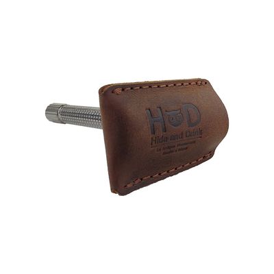 Hide &amp; Drink, Leather Double Edge Safety Razor Head Protective Sheath, Shaving Travel Cover Handmade (Bourbon Brown)