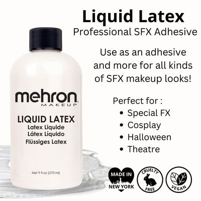 Mehron Makeup Liquid Latex | SFX Makeup | Halloween Latex Makeup | Latex Glue for Skin | Prosthetic Glue 9 fl oz (266 ml) (Clear Flesh)