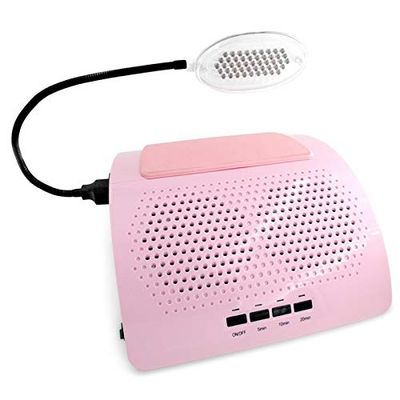 Rolabling Nail Dust Collector Nail Suction Dust Collector Extractor Electric Dust Suction Machine 2 Fans Powerful Manicure Machine with LED Lamp Pink Vacuum Cleaner (110 V)