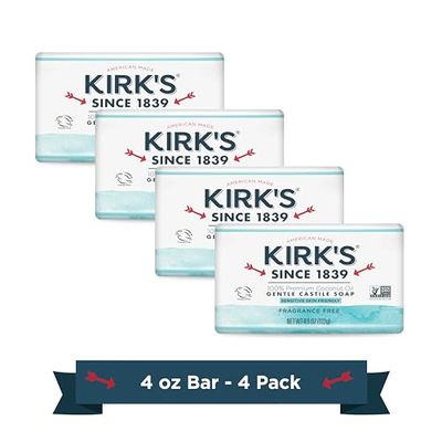 Kirk&#39;s Original Coco Castile Soap Fragrance Free 4 oz, Pack 18
