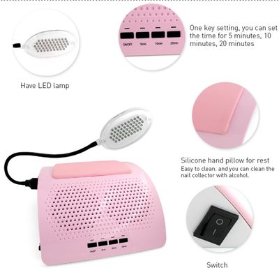 Rolabling Nail Dust Collector Nail Suction Dust Collector Extractor Electric Dust Suction Machine 2 Fans Powerful Manicure Machine with LED Lamp Pink Vacuum Cleaner (110 V)