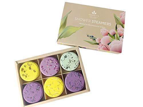 Serenity Select Shower Steamers Organic Aromatherapy Shower Bombs with Essential Oil 6 Shower Vapor Tablets for Stress Relief &amp; Relaxation Great Home Spa Gift Set, Mothers Day, Fathers Day, Birthday