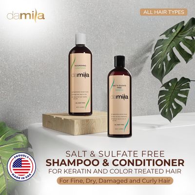 Damila Salt &amp; Sulfate Free Shampoo &amp; Conditioner for Keratin and Color Treated Hair - Professional Keratin Value Pack for Damaged, Frizzy, Curly, Dry &amp; Thin Hair - Shampoo Sin Sal - 16.9 Fl Oz