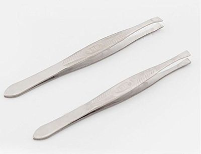 WOIWO 2Pcs Stainless Steel Slant Tip Tweezers Professional Precision Eyebrow and Hair Remover