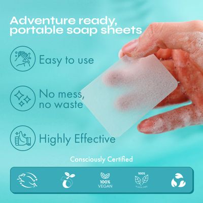 FOMIN - Antibacterial Paper Soap Sheets for Hand Washing - (200 Sheets) Lemon Portable Travel Soap Sheets, Dissolvable Camping Mini Soap, Portable Hand Soap Sheets