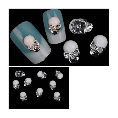 Lookathot 5PCS 3D Nail Art Decals Black White Metallic Skull Studs Rhinestones Diamonds Pearls Drills Alloy Manicure DIY Decoration Tools Halloween (#2 White Skull(5pcs))