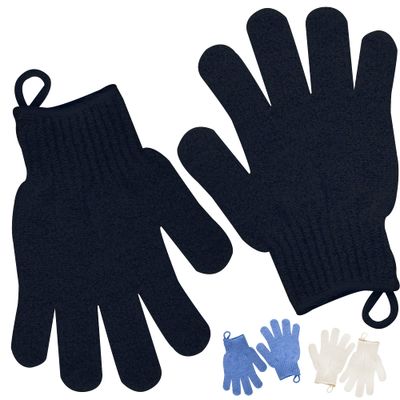 Exfoliating Glove with Hanging Loop - Bath Gloves 1 Pair Shower Gloves, Heavy Exfoliating Gloves for Men and Women Shower Gloves Body Wash Makes Skin Soft Healthy Body Exfoliating Gloves 1 Pair Black