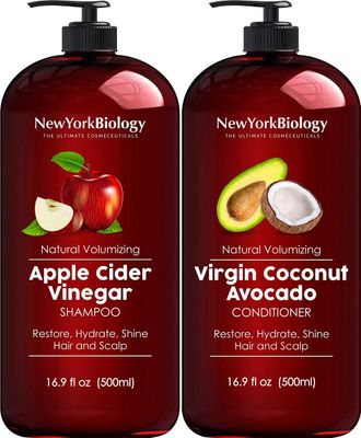 New York Biology Apple Cider Vinegar Shampoo and Coconut Avocado Oil Conditioner Set - Helps Restore Shine, Hair Gloss and Hydration for Dry Hair &amp; Itchy Scalp - Clarifying &amp; Nourishing - 16.9 Fl Oz