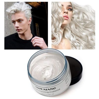 Temporary Hair Color Wax, White Hair Dye Natural Temporary Hairstyle Cream or Hairstyle Wax for Party, Cosplay, Date (Wihte)