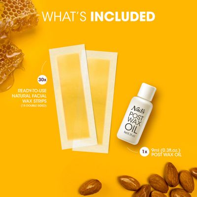 Nad's Facial Wax Strips - Natural All Skin Types - Waxing Kit With 30 Face Wax Strips &amp; Post Wax Oil, 1 Count