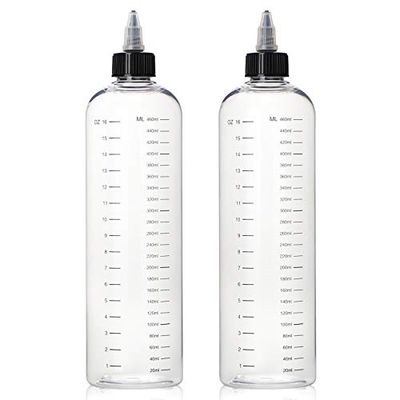 Segbeauty 16.9oz Hair Dye Bottles, Measured Twist-On Top Tip Cap Hair Color Squeeze Bottle with Ratio Graduated Scale, 2pcs 500ml Refillable Empty Hair Color Applicator Bottle Dyeing Tool Transparent