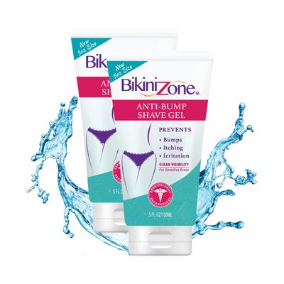 Bikini Zone Anti-Bumps Shave Gel - Close Shave w/No Bumps, Irritation, or Ingrown Hairs - Dermatologist Recommended - Clear Full Body Shaving Cream (5 oz, Pack of 2)