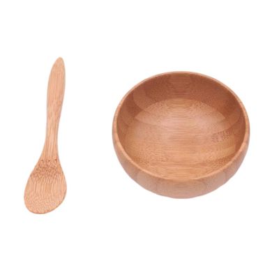 UPSTORE 1 Set(2PCS) Bowl + Spoon Bamboo Face-Pack Mixing Bowl with Stick Spatula DIY Makeup Kit DIY Homemade Beauty Tool Skin Care Facial Treatment Accessories Cosmetic Storage Containers