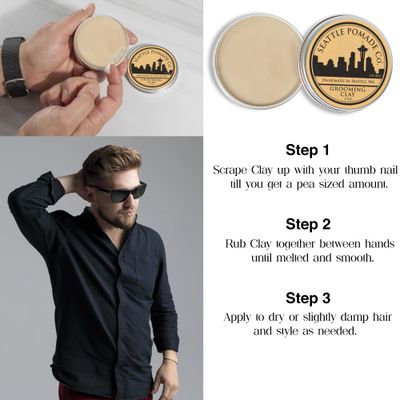 Seattle Pomade Co. Grooming Clay for Hair - USDA Certified, Made With Organic Essential Oils, Wax Based.