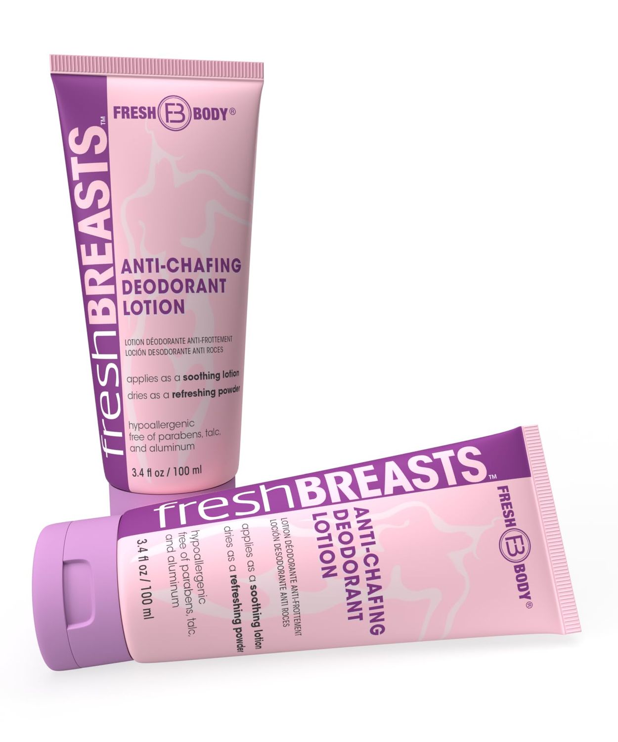 Fresh BREASTS Anti-Chafing Deodorant Cream to Powder for Under Boobs, Inner Thighs - Lotion Made without Talc, Aluminum, Parabens or Added Fragrance - 3.4 Fl Oz (2 Pack)