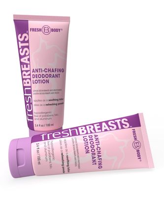 Fresh BREASTS Anti-Chafing Deodorant Cream to Powder for Under Boobs, Inner Thighs - Lotion Made without Talc, Aluminum, Parabens or Added Fragrance - 3.4 Fl Oz (2 Pack)