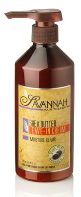 Savannah Hair Therapy Leave-in Cream Conditioner for Dry Damaged &amp; Color Treated Hair with Shea Butter, Keratin &amp; Silk Protein, Moisturizing Treatment for All Hair Types - 16.9oz/500ml