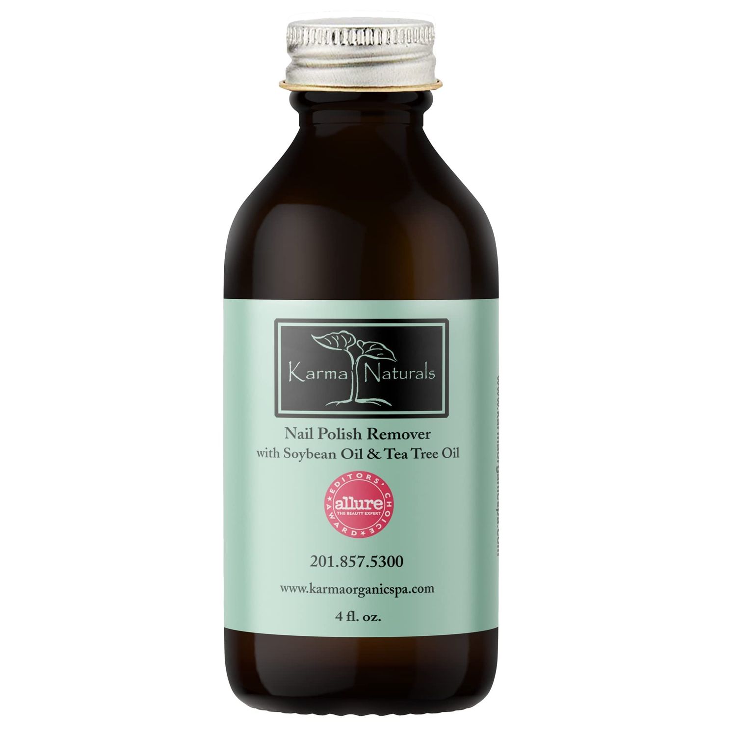 Karma Organic Nail Polish Remover with Soybean Oil and Tea Tree Oil- Non Toxic, Vegan, Cruelty Free, Acetone Free - Nails Strengthener for Fingernails - 4 fl. Oz.
