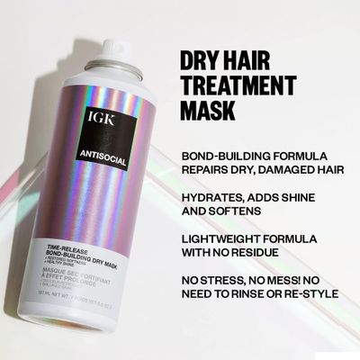 IGK ANTISOCIAL Bond-Building Dry Hair Mask, overnight dry hair mask for damaged hair, revive healthy hair, hair treatment, product for hair breakage, vegan protein treatment 5 Oz