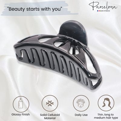 Parcelona French Rain Drop Black Small 2 3/4" Celluloid Jaw Hair Claw Clip Clamp Clutcher for Women and Girls, Made in France