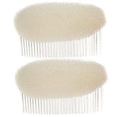2Pcs Long 3inch Women Girls Retro Elegant Style Comb Foam Sponge Foam Hair Clips Bump It Up Decoration Hair Barrette Basic Styling Accessories Hairpin For Bridal Wedding Party Beach Holiday(Beige)