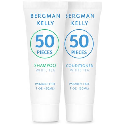 Bergman Kelly - Travel Shampoo and Conditioner Set - 1 fl oz, 100 Pieces, White Tea - Delight Your Guests with Revitalizing and Refreshing Hotel Toiletries and Guest Hospitality in Bulk